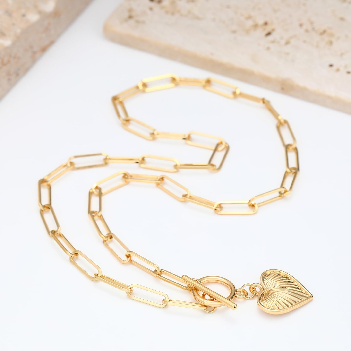 BONJOULRY Heart Necklaces for Women 14K Gold Plated Vintage Retro Chunky Paperclip Link Chain Pendant Choker Necklaces Trendy Jewelry Valentine's Day Gift