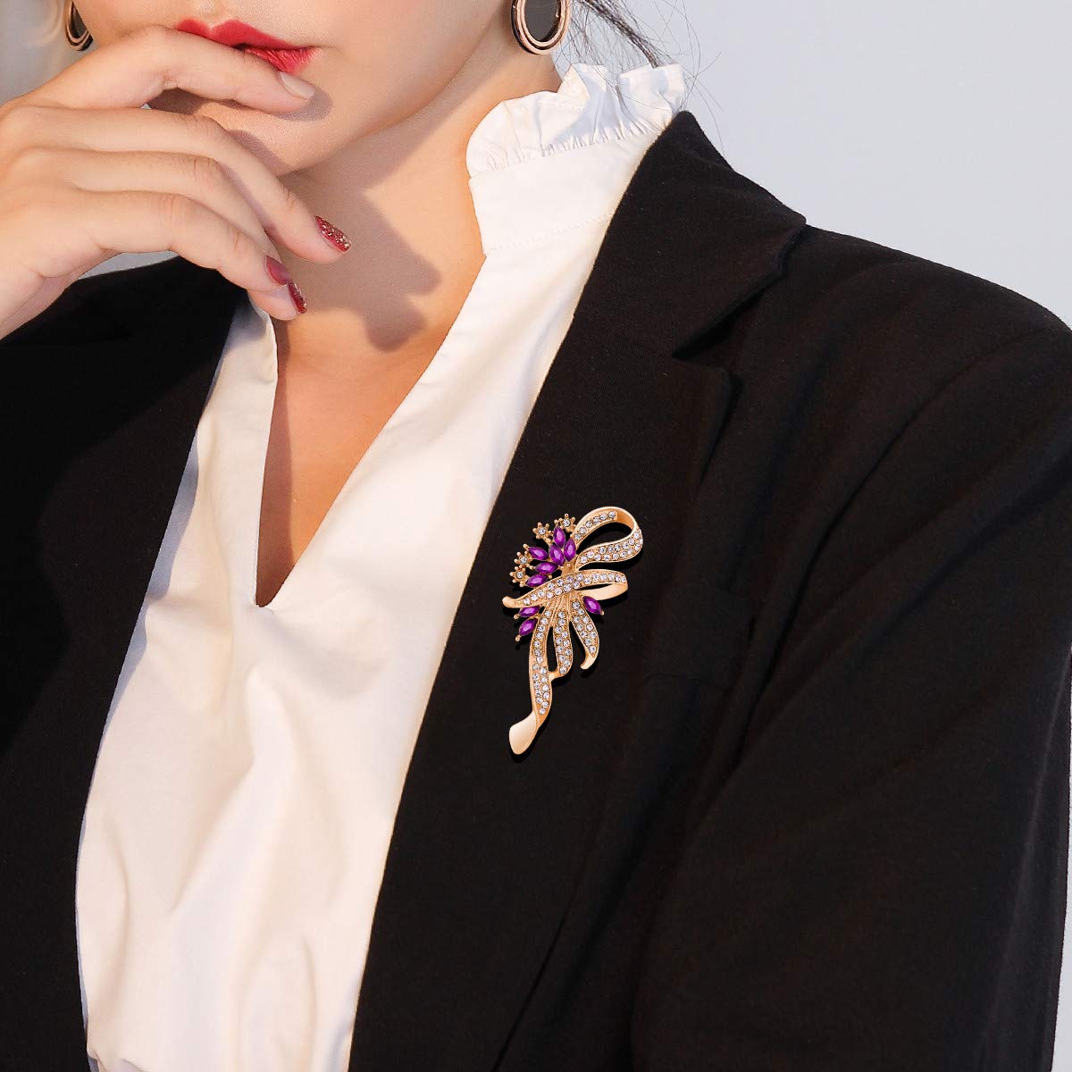 Merdia Created Crystal Brooch Fancy Vintage Style Flower Brooch Pin for Women, ladies with Blue/Purple Created Crystal | Vintage Fashion | Brooches and Pins for Women | Gold(3Pcs Purple)