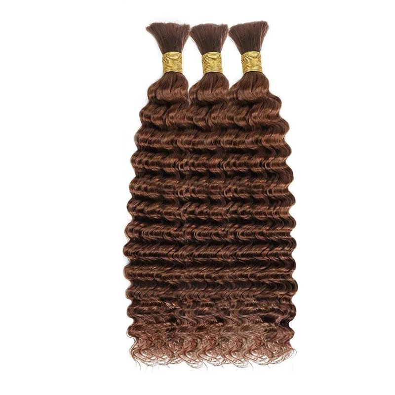 Brown Human Braiding Hair for Boho Braids 150g 3 Bundles/Pack 16 16 16 Inch Curly Boho Hair for Braiding Knotless 8A Deep Wave Bulk Bohemian Color 30