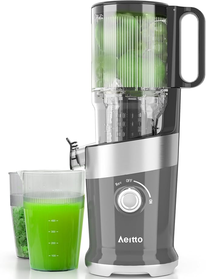 Cold Press Juicer,Aeitto 4.9" Large Feed Chute Juicer Machines,Grey