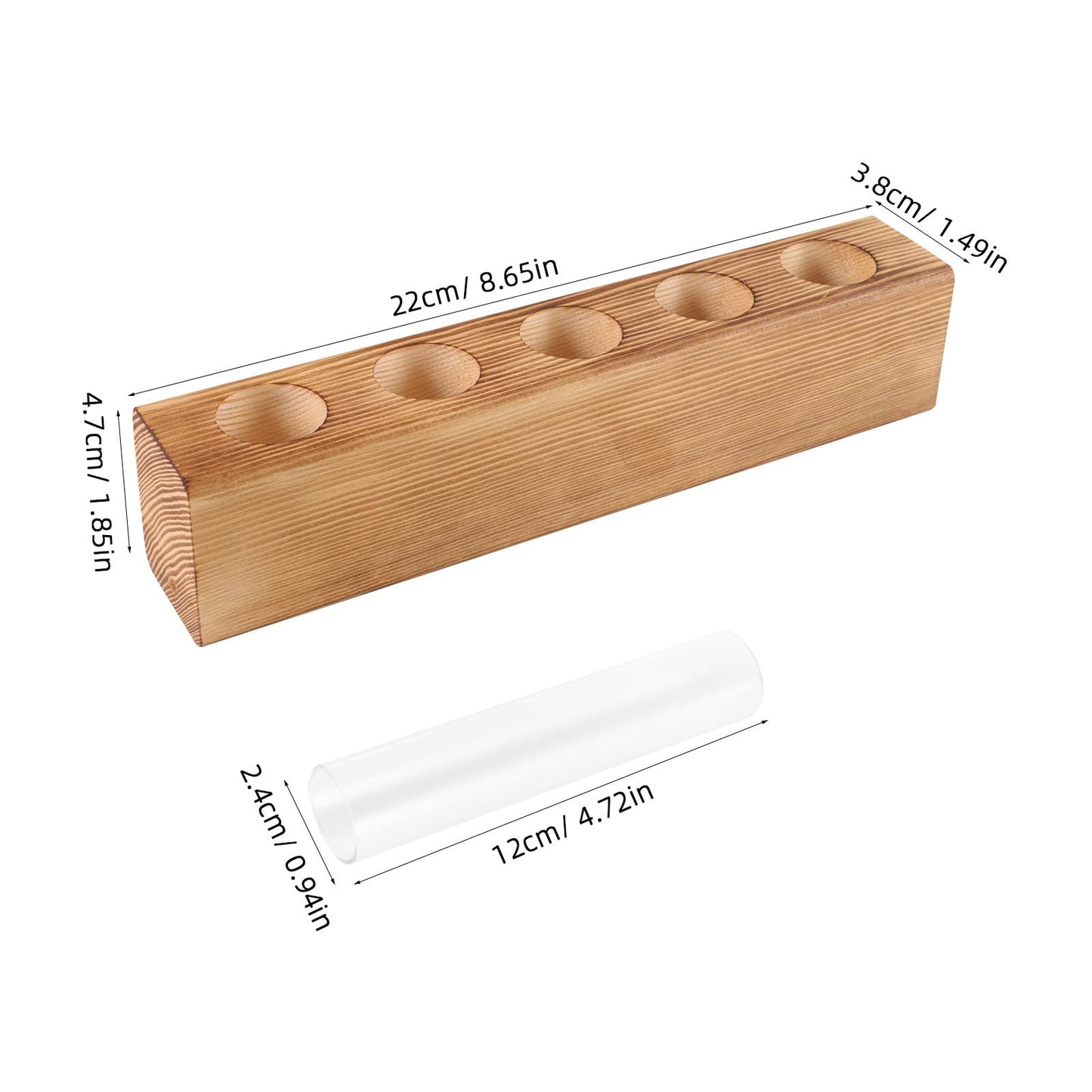 SEWACC Hydroponic Glass Planter Vase with 5-Hole Wooden Base, Plant Terrarium for Indoor Propagation and Home Office Décor, Glass Bud Vases for Desktop Hydroponics
