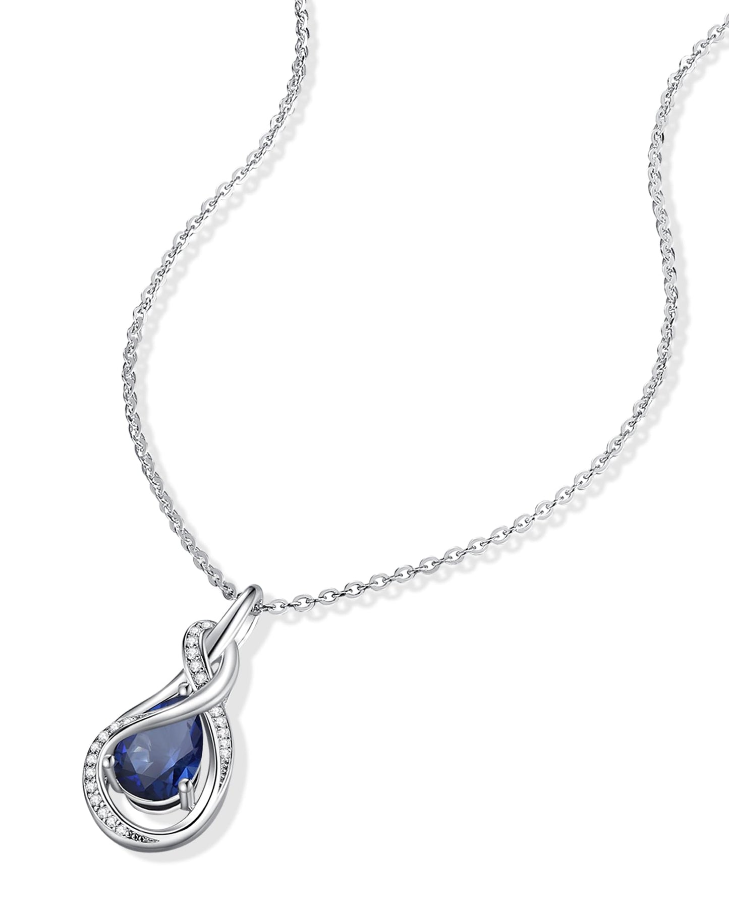 FANCIME Sapphire Necklace September Birthstone Sterling Silver Infinity Knot Pendant Necklace Blue Gemstone Fine Jewelry Birthday Mothers Day Gifts for Women Mom