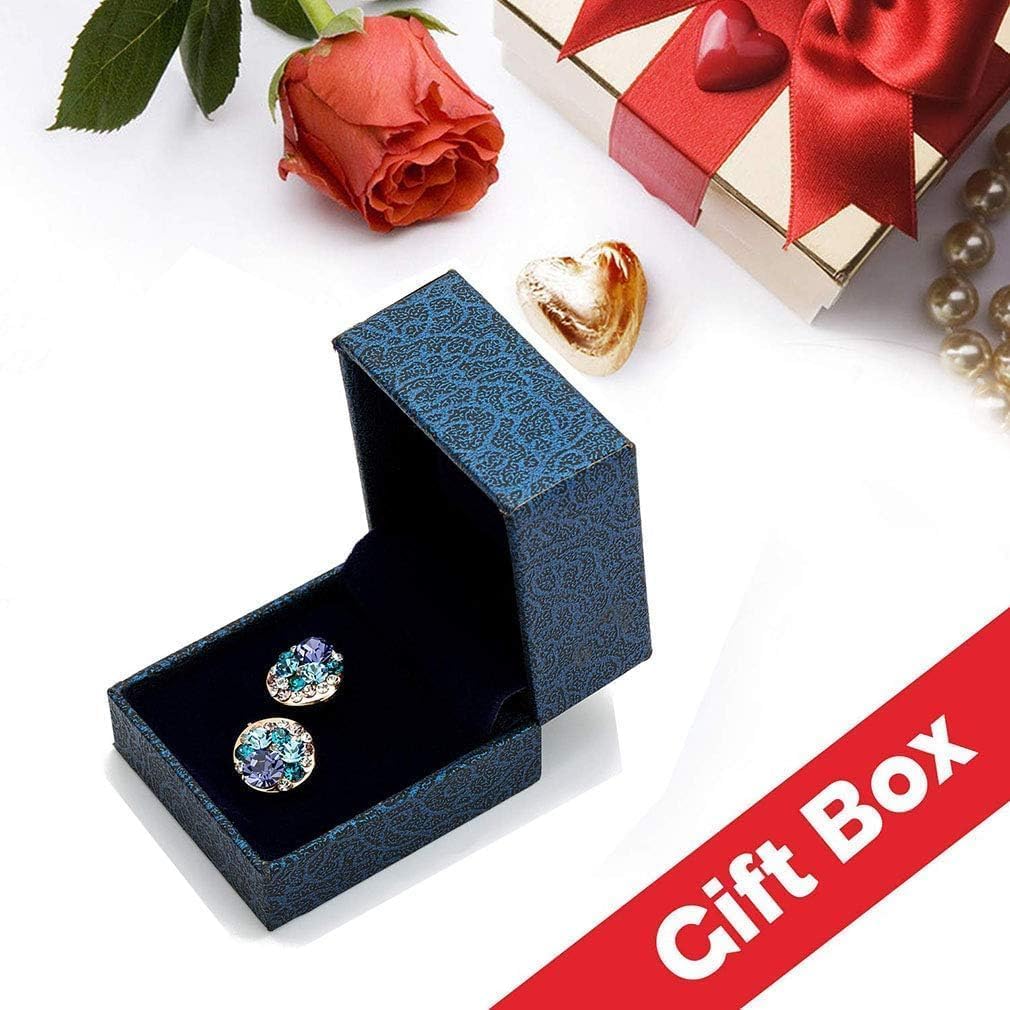 Multicolored Austrian Crystal Rhinestone Stud Earrings for Women Fashion S925 Sterling Silver Hypoallergenic Jewelry (Purple Main Crystal/Rose Gold-tone)
