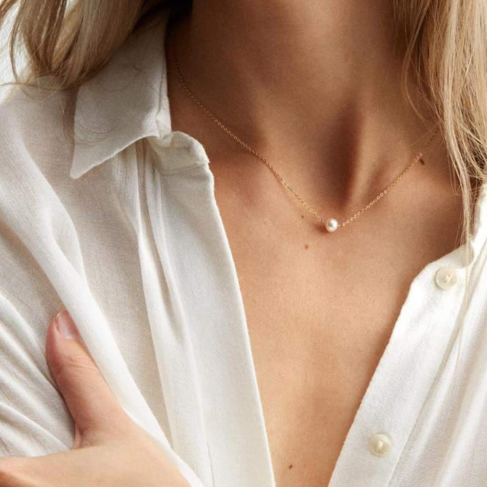 Dainty Layering Necklace Simulated Pearl Pendant Disc Necklace Minimalist Layering Jewelry Handmade Choker Necklaces for Women