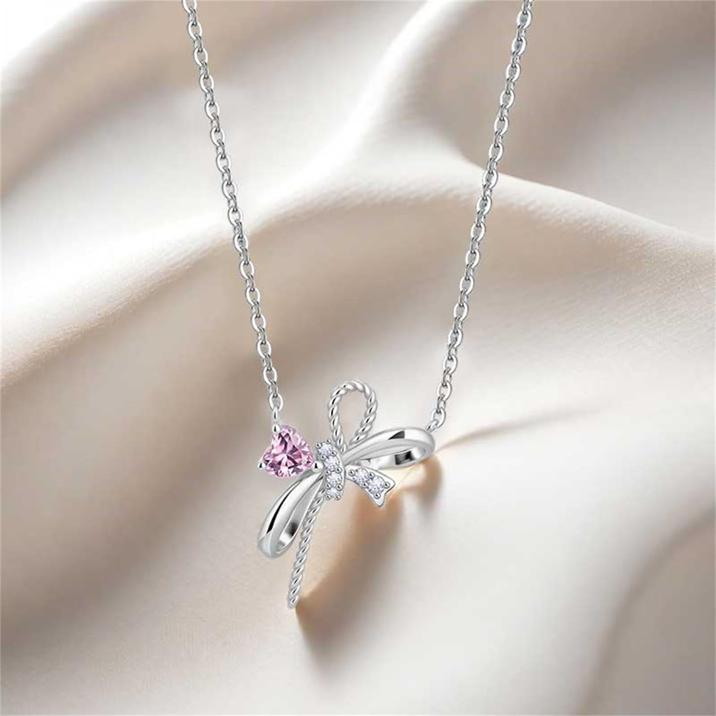 MISEFF 925 Sterling Silver Fashion Pendant Necklace for Women,Fashion Jewelry, 18K Gold Plated, Advanced Retro Series Link Chains ,Basic Multifunctional Accessories Suitable for Multiple Occasions and Daily Wear (Pink love bow)