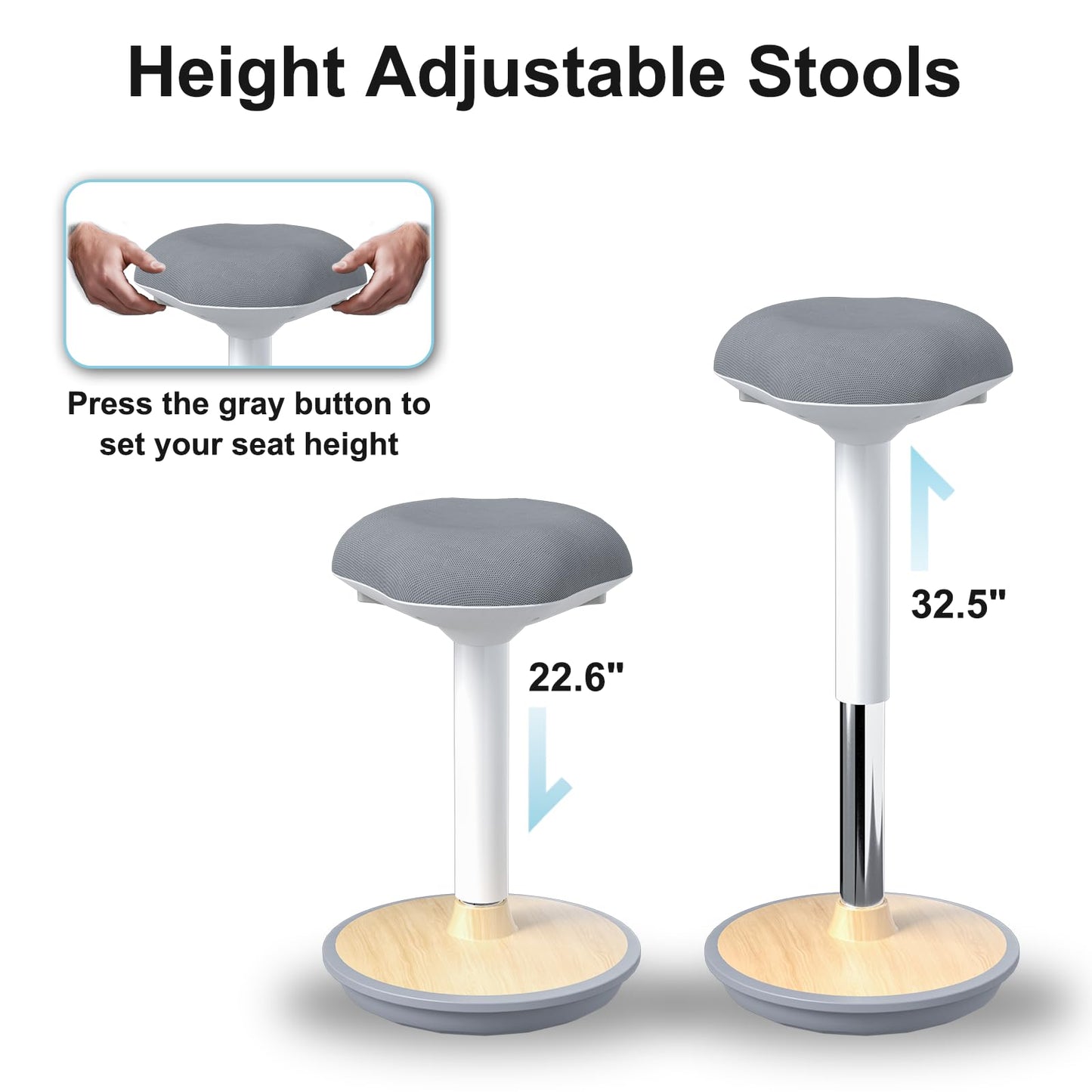 ERGO COLLECT Wobble Stool - Adjustable Height Standing Desk Chair | Sit Stand Stool with 360-Degree Non-Slip Swivel Base|for Home,Office and Classroom(Light Wood)