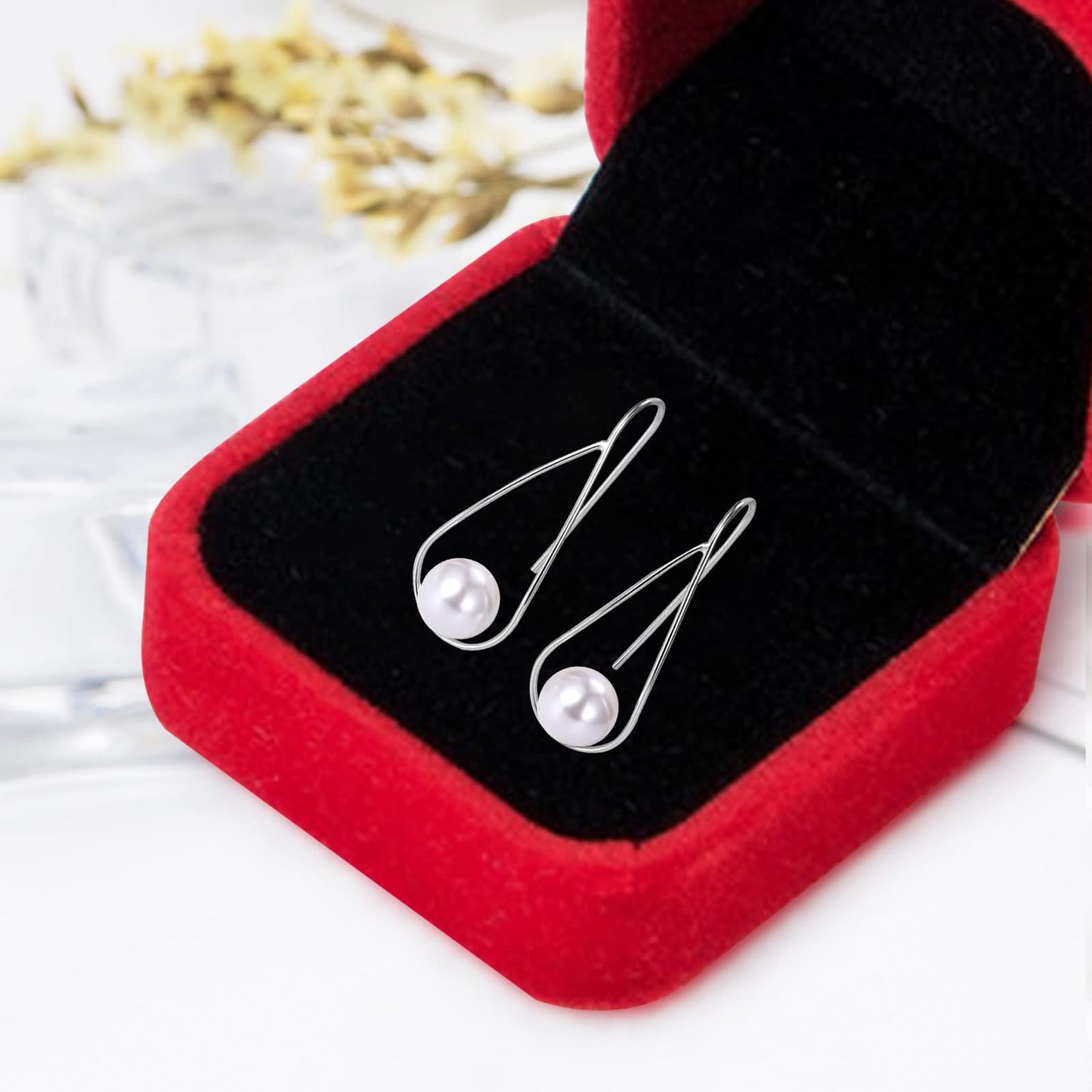 Mothers Day Gifts for Her Pearl Earrings For Women,White Pearl Drop Earrings 925 Sterling Silver Earrings