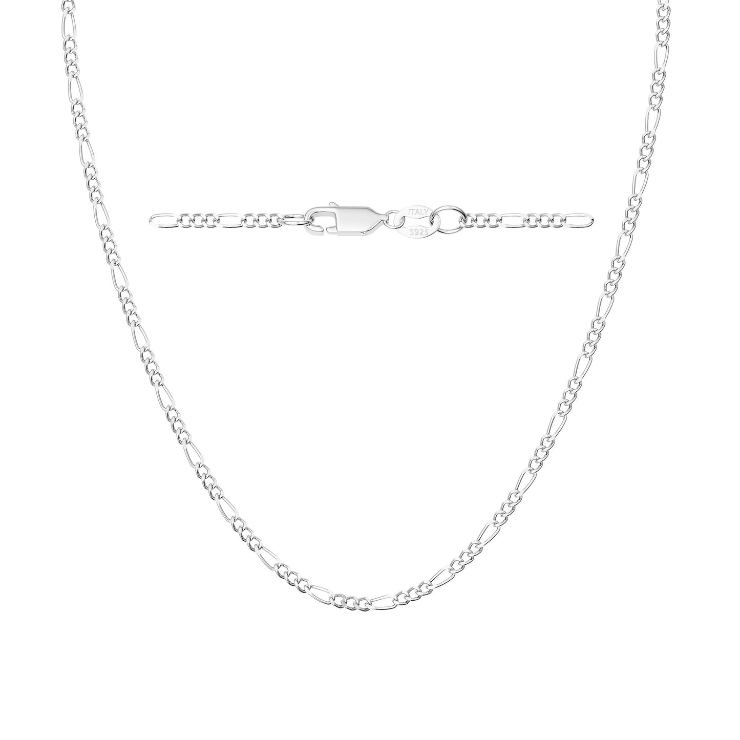 Freekiss Figaro Chain Necklace 925 Sterling Silver for Women 16+2 Inch Classic Simple Italian Style Choker Chain Necklace Adjustable Dainty Layered Silver Jewelry Gift 2mm