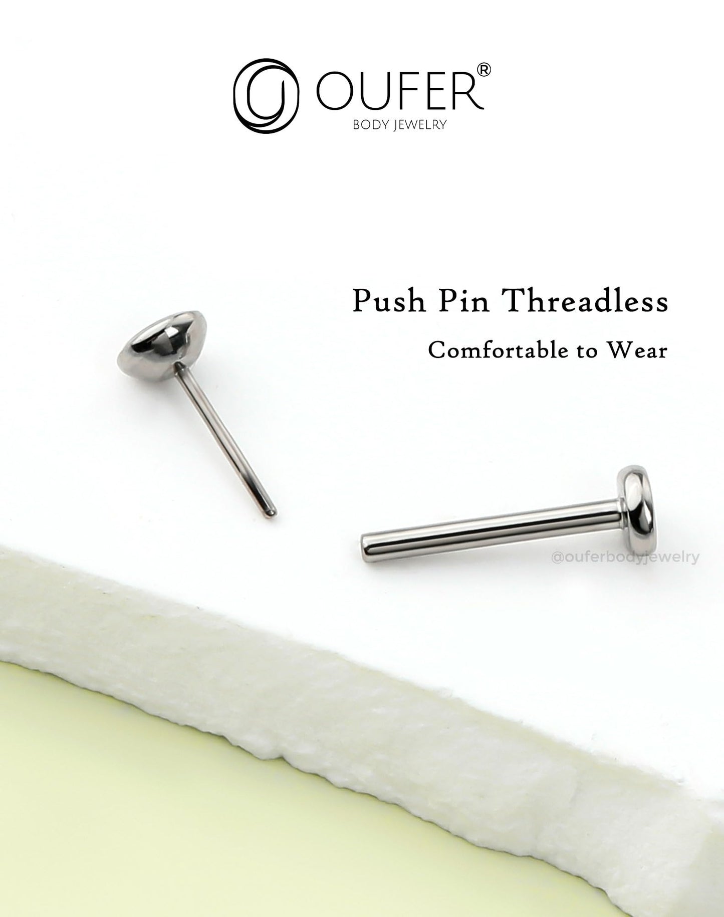 OUFER 2Pcs AB Nose Studs, 20G G23 Solid Titanium Threadless Nose Studs 2.5MM Flat Back Tiny CZ 2.5MM Nose Nostril Piercing Jewelry-7MM