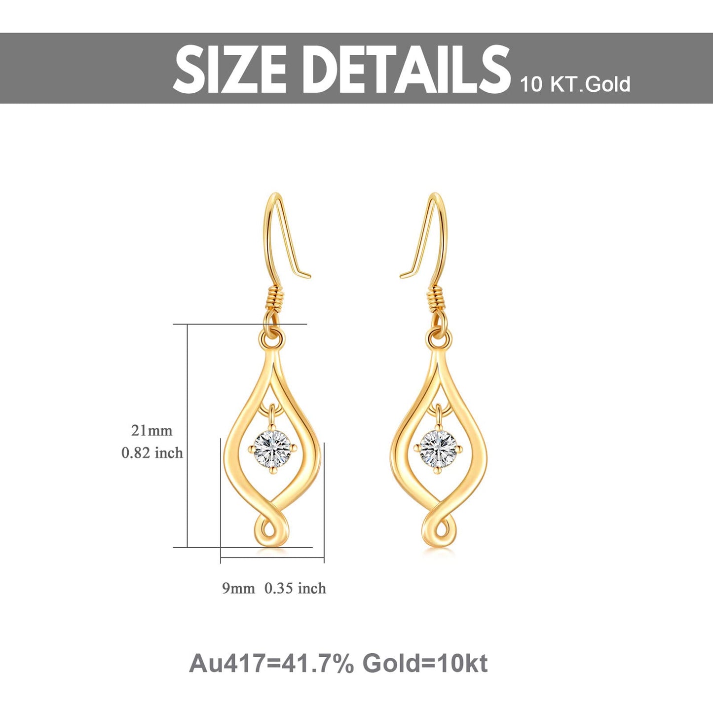 SISGEM 10K Solid Gold Infinity Drop Earrings for Women,Yellow/White Gold Moissanite Infinite Love Dangles Earrings Birthday Gifts for Wife Mom