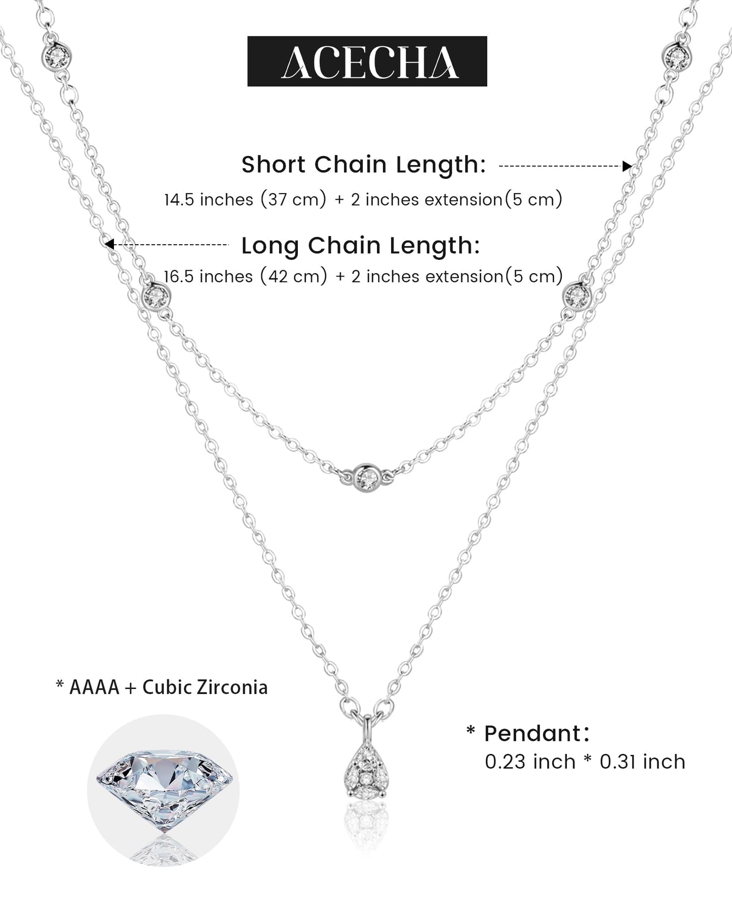 ACECHA Silver Prom Necklace for Women, Dainty Silver Plated Necklaces CZ Layered Choker Pendant with Pearl Diamond Zircon, Trendy Minimalist Necklace Jewelry Gifts for Women