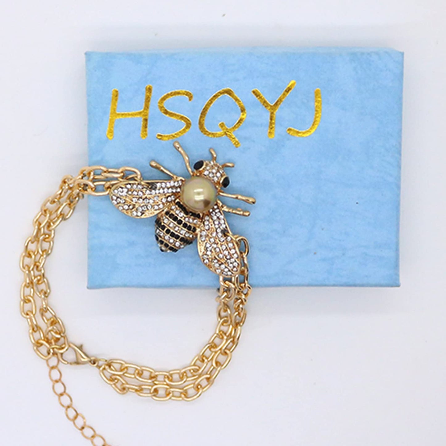 Honey Bee Turquoise Beaded Bracelet Crystal Insect Themed Bee Chain Link Bracelets Animal Fashion Shell Pearl Elastic Bracelets Gold Tone (Gold Pearl Chain)