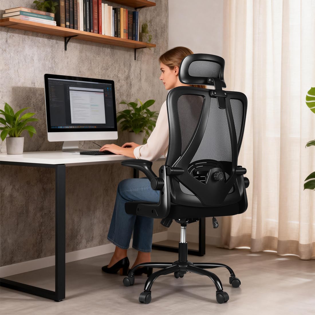 Ergonomic Office Chair, 400 LBS Office Chair Computer Rolling Comfortable Gaming Mesh Office Chair with Adjustable Lumbar Support High Back Desk Chair for Home Work (Lower)