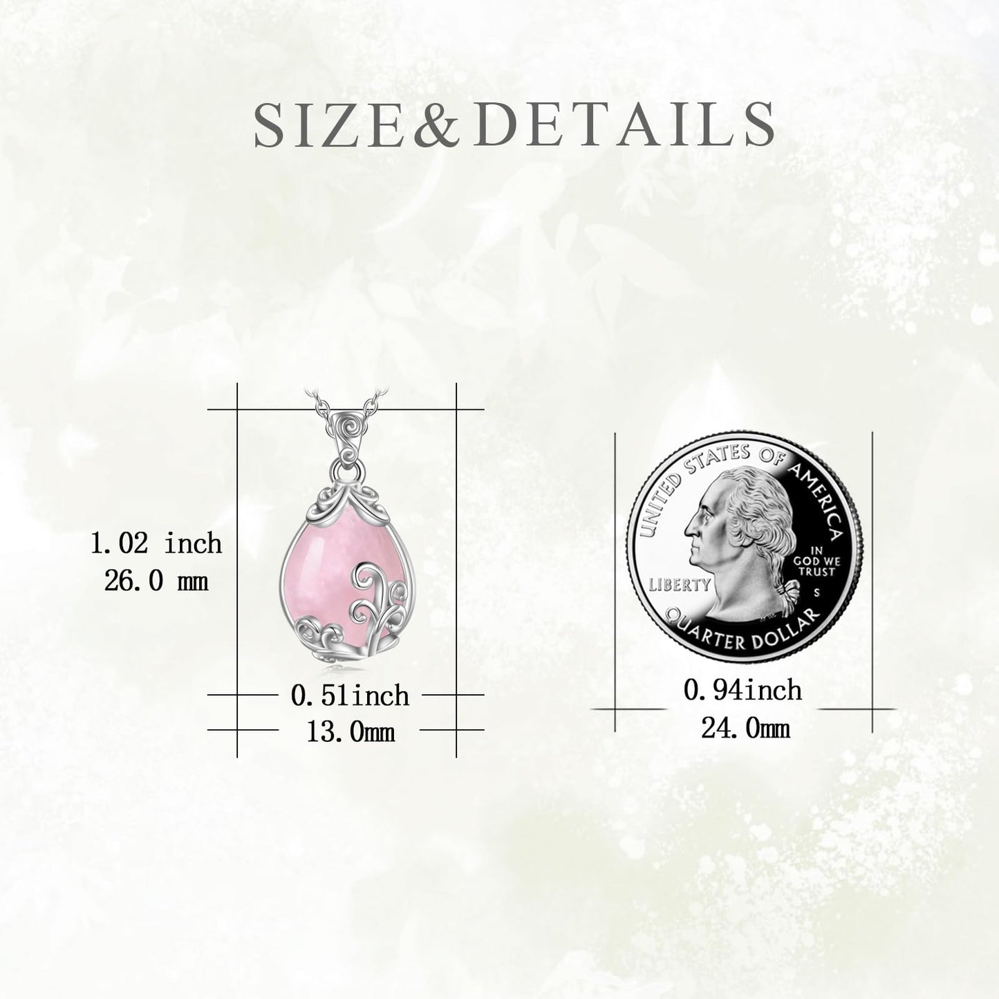 POPLYKE Sterling Silver Rose Quartz Filigree Teardrop Pendant Necklace Pink Gemstone Crystal Jewelry for Women