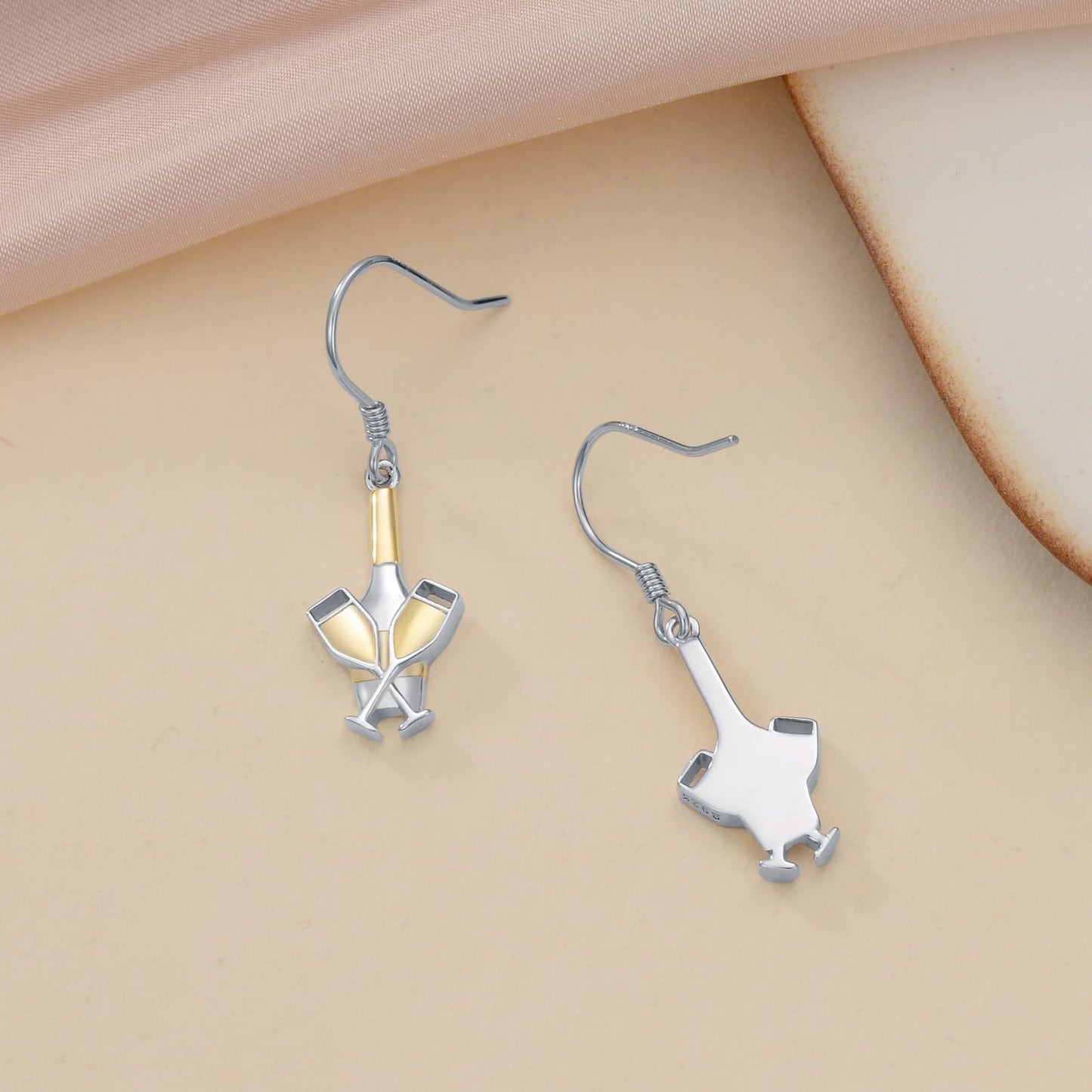 PROESS 925 Sterling Silver Champagne Earrings for Women Wine Glass Dangle Earrings Champagne Wine Bottle Earrings Christmas Mothers Day Gifts