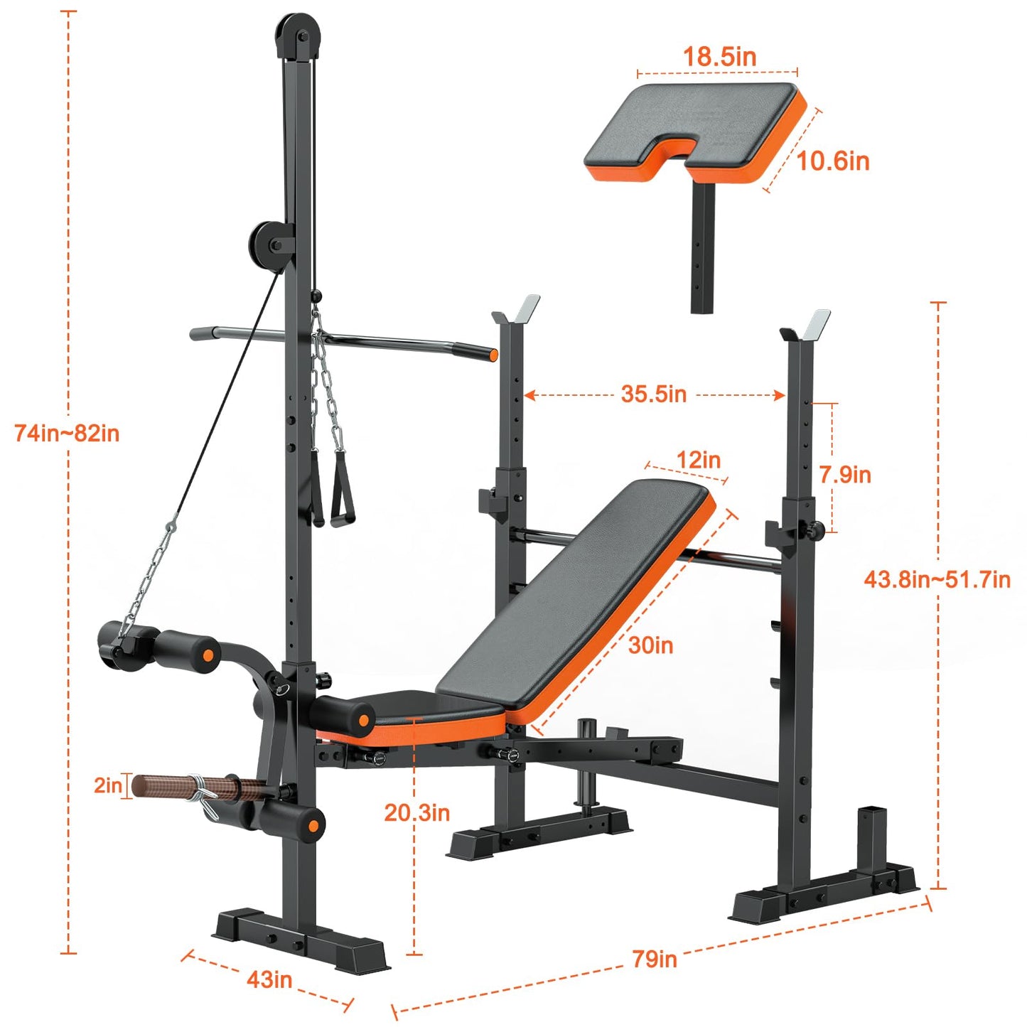 Fostoy 800lbs 8-in-1 Weight Bench ā Lat Pulldown, Leg Extension/Curl, Press Bench with Preacher Curl & Adjustable Seat for Home Gym (800lbs 8-in-1 Weight Bench)