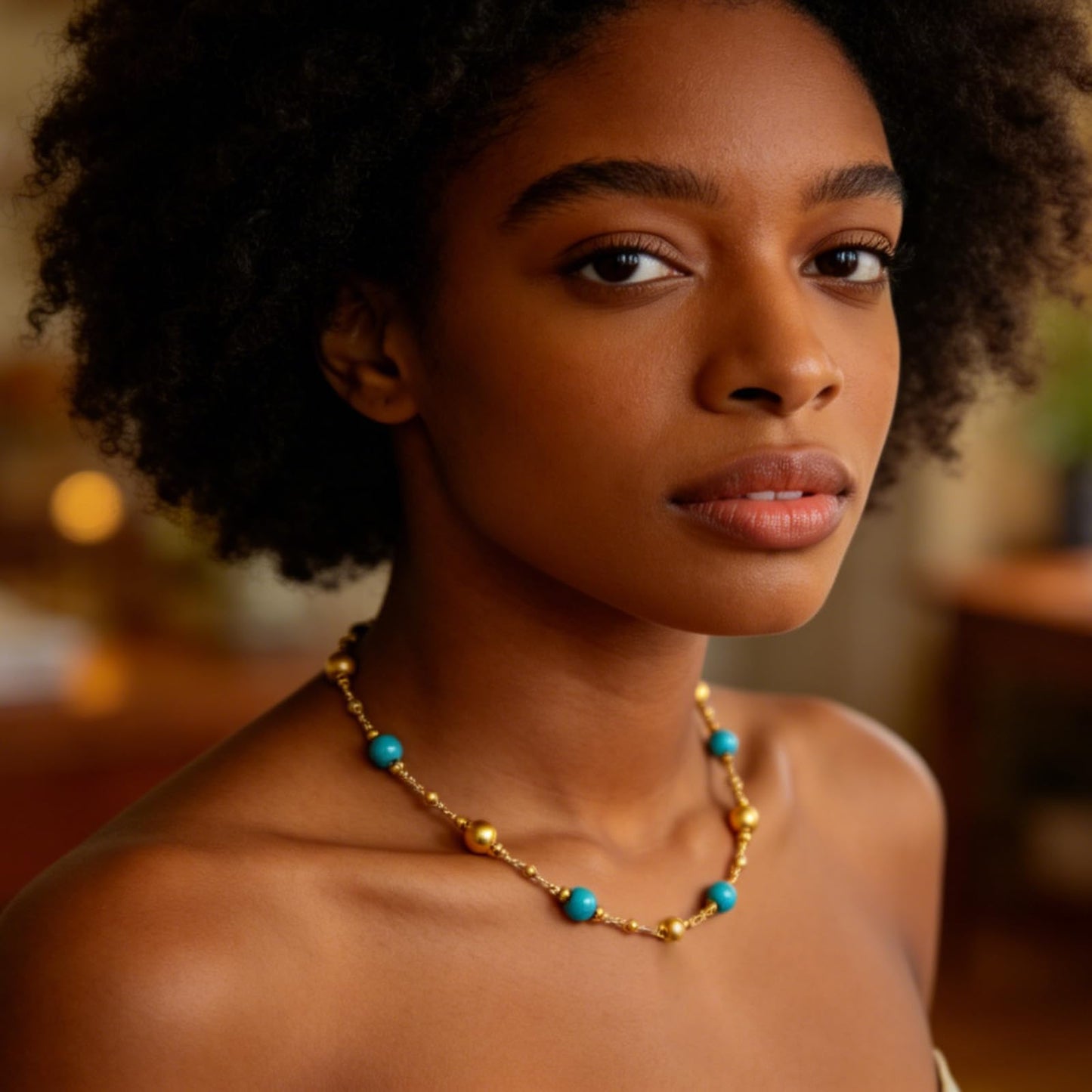 MAIKERDER Turquoise Necklaces for Women, 18K Gold Plated Dainty Turquoise Beaded Necklaces Handmade Beach Summer Boho Simple Bead Chain Choker Necklace for Women Western Jewelry Trendy Non Tarnish