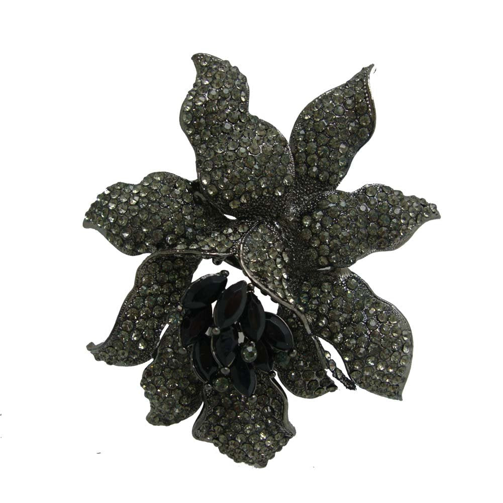TTjewelry Classic Crystal Rhinestone Large Flowers Orchid Brooch Pins Woman Jewelry B10461600 (Black)