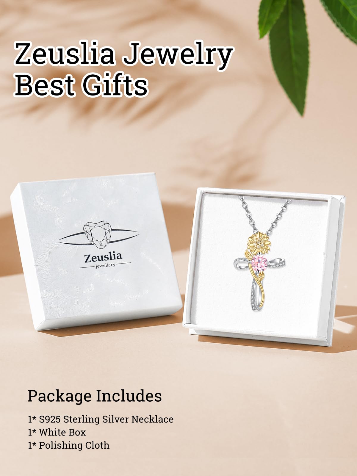 Cross Necklace for Women Sterling Silver Cross Pendant Jewelry with Sunflower Tourmaline October Birthstone Necklace Christian Religious Baptism First Communion Confirmation Birthday Gifts for Women