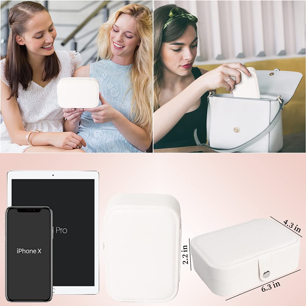 Travel Jewelry Box, Small Jewelry Organizer Boxes for Women Girls, 2 Layer Travel Jewlery Case, PU Leather Mini Portable Jewerly Storage Display Holder for Earrings, Ring, Necklaces, Bracelets - White
