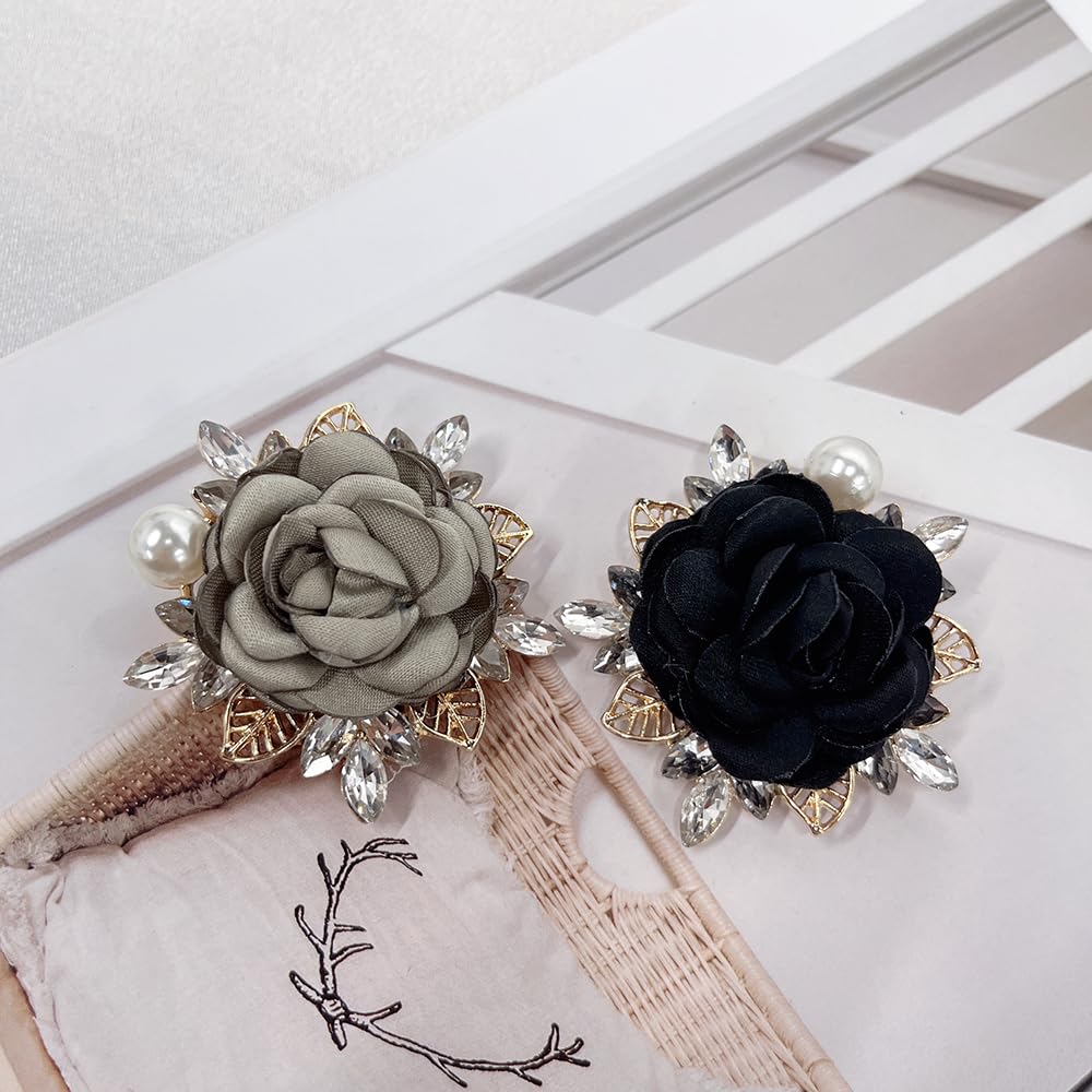 Elegant Rose Flower Brooch Pin for Women Men Wedding Party Gentleman's Essentials Handmade Imitation Crystal Pearl Fabric Flower Lapel Pin Dress Suit Accessories Boutonniere Ideas Gift (Green)