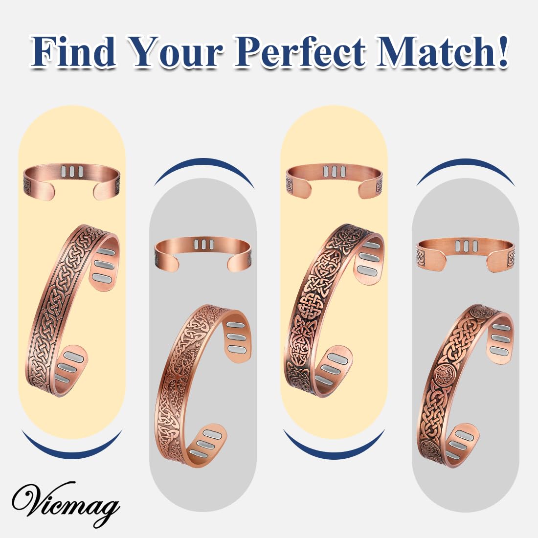 Vicmag Copper Bracelet for Men 9X Strength Magnetic Bracelet Men 99% Pure Copper with 5000 Gauss Magnets, Present Box Adjustable(Celtic Knot 2)