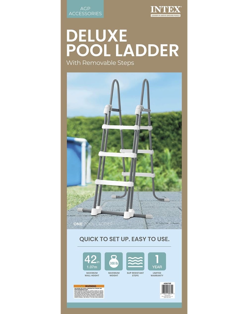 Intex 28075E Deluxe Pool Ladder with Removable Steps for Intex Pools with Wall Height of 42 Inch