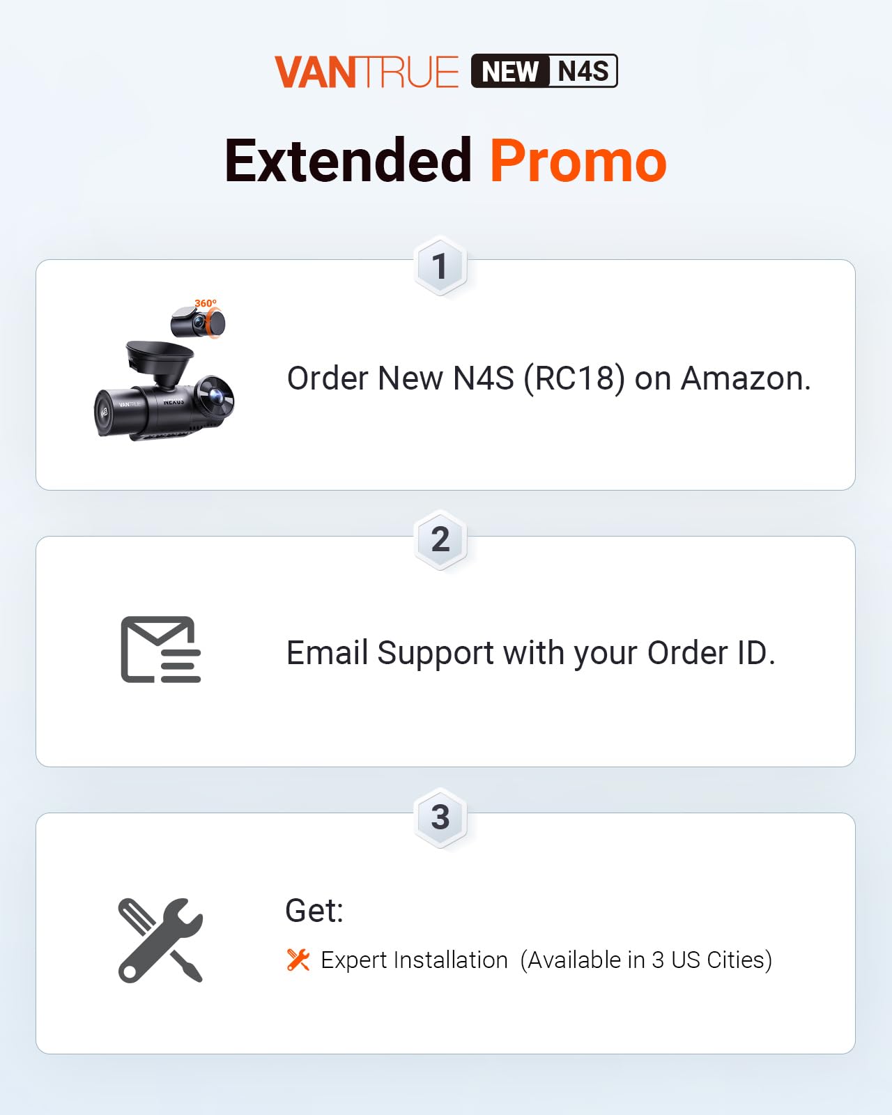 Vantrue New N4S 3 Channel Dash Cam, Front Rear Inside 2.7K+1440P+1440P Dashcam for Cars, Front and Rear Dual Channel, PlatePix™ Tech, STARVIS 2 Night Vision, Parking Mode, Wi-Fi, Support 1TB (RC18)