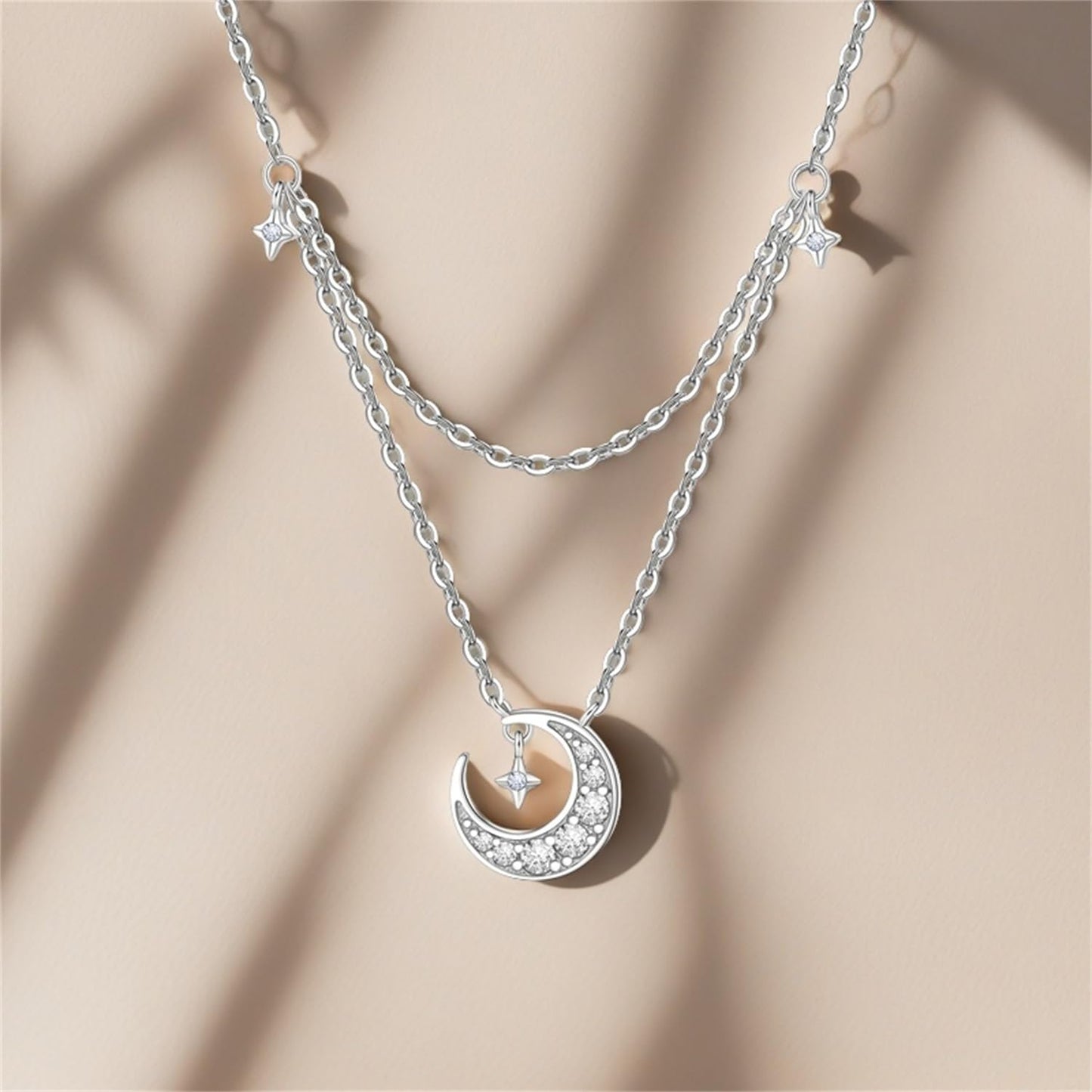 MISEFF 925 Sterling Silver Fashion Pendant Necklace for Women,Fashion Jewelry, 18K Gold Plated, Advanced Retro Series Link Chains ,Basic Multifunctional Accessories Suitable for Multiple Occasions and Daily Wear (moon)