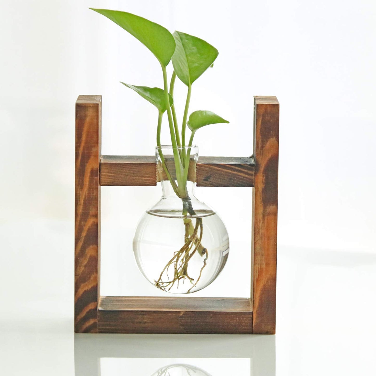 Kingbuy Glass Plant Terrarium - 3 Bulbs Propagation Station with Retro Wood Stand Indoor Garden Planter, Bulb Vase & Desktop Decor for Home Kitchen Wedding, Gift for Women & Plant Lover