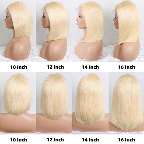 Hoscod Straight 613 Bob Wig Human Hair 13x4 HD Transparent Lace Front Wig Blonde Bob Wig Human Hair Pre Plucked with Baby Hairs Blonde Lace Frontal Wigs for Women 180 Density Short Wigs (14 Inch).