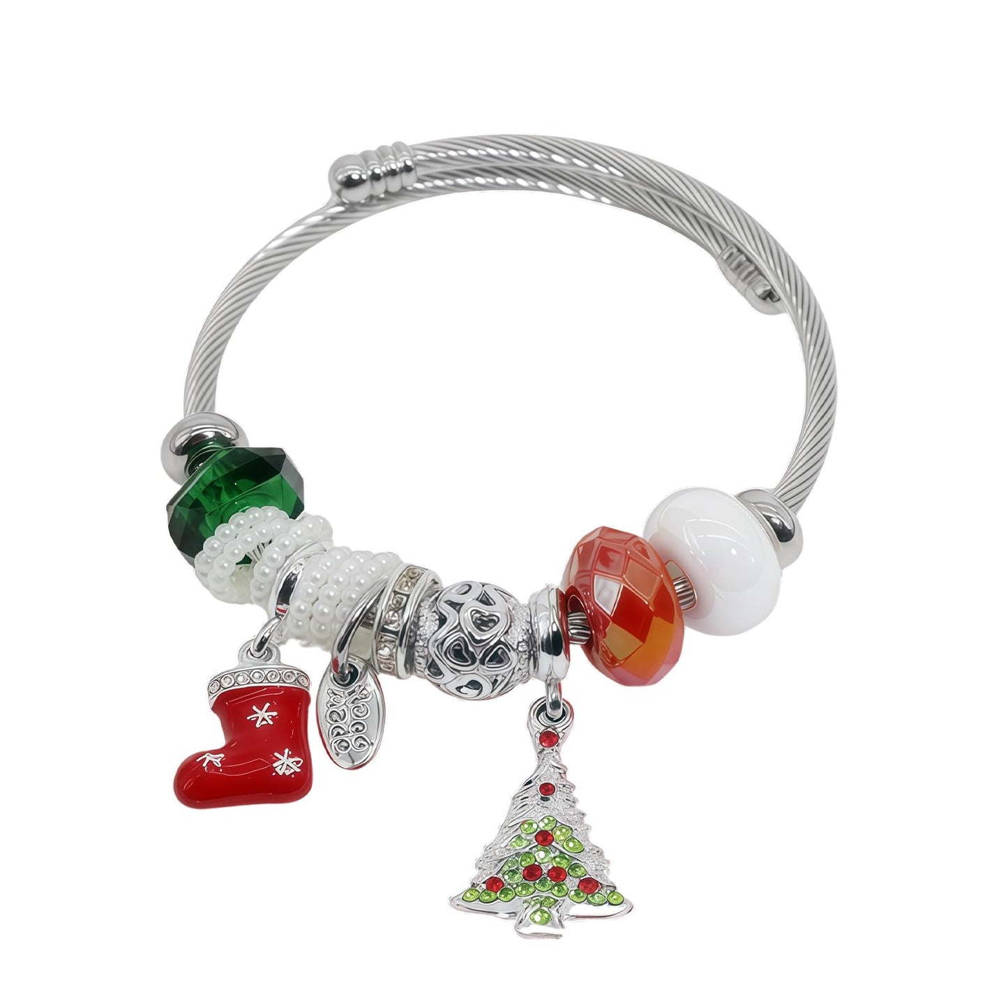 IUULOB Silver Women Bracelets - Adjustable Charm Bracelets for Women Birthday Gifts Favors Titanium Steel Bracelet Bundle Jewelry Kit (H: Christmas Socks - Christmas Tree)