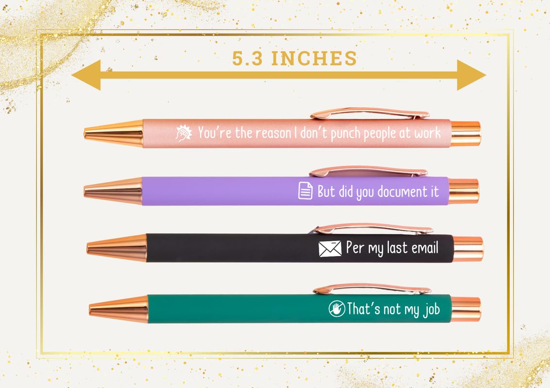 InnoBeta Farewell Gifts for Coworkers, Ballpoint Pen Set of 4, Coworker Leaving Goodbye gifts for women, Cool Funny New Job Presents for Birthday, Christmas - Punch - Gold