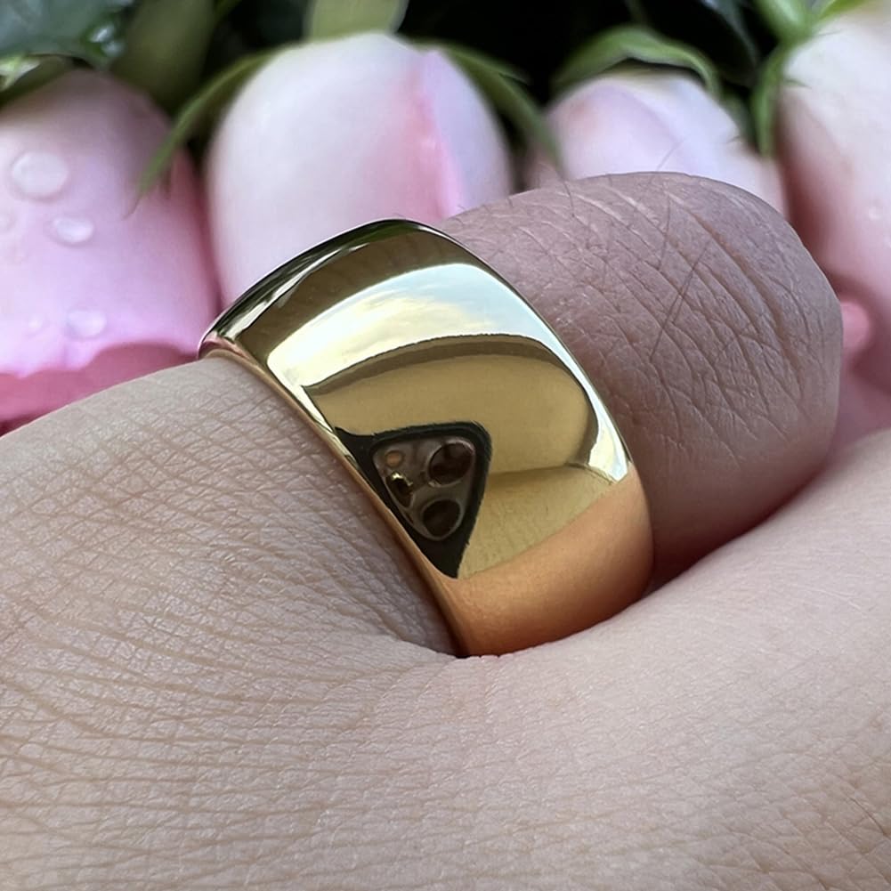 TUTISS 10mm Gold Tungsten Rings for Men Women Engagement Wedding Bands Domed Polished Comfort Fit Size 9