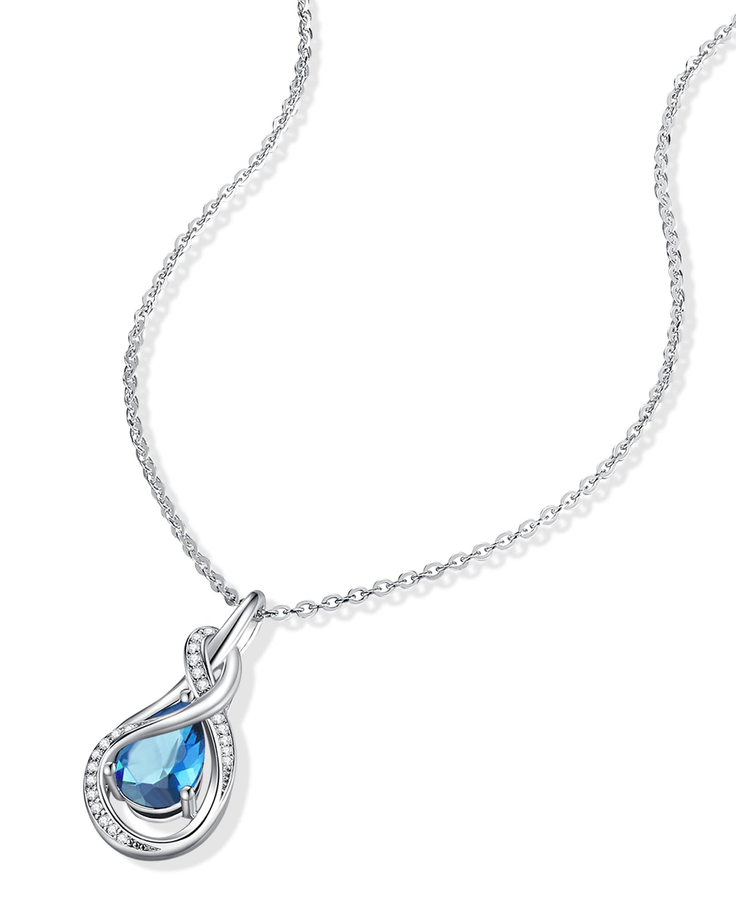 FANCIME Topaz Necklace November December Birthstone Sterling Silver Infinity Knot Pendant Necklace Blue Gemstone Fine Jewelry Birthday Mothers Day Gifts for Women Her Mom