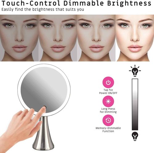 Surdy 9" Lighted Makeup Mirror, 5x/10x Dual Magnifying Mirror w/ 3 Color, Brightness Adjustable,360ยฐ Rotation, 4000 mAh Rechargeable, Women Gift, Vanity Mirror
