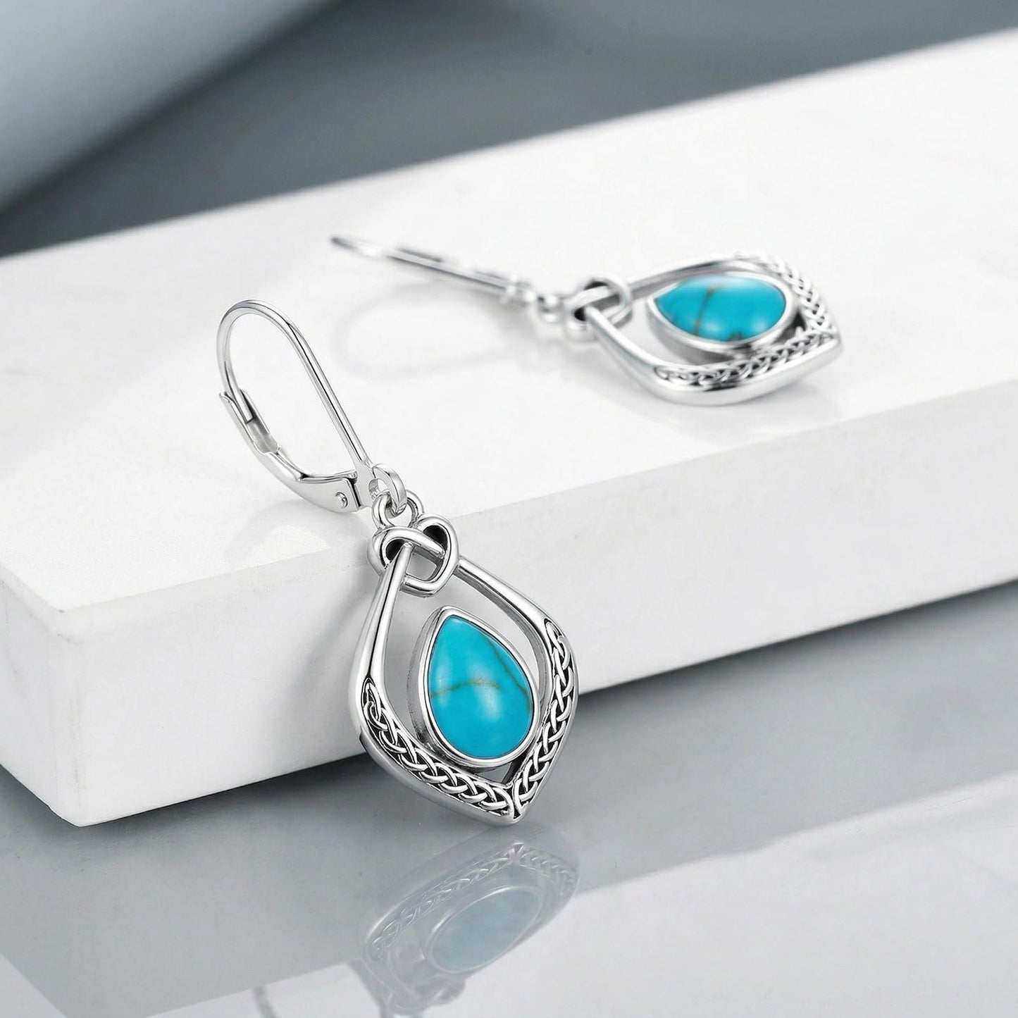 Eetaitai Celtic Knot Earrings 925 Sterling Silver Natural Turquoise Dangle Drop Earrings Western Vintage Jewelry Mothers Day Gifts for Mom Wife Sister