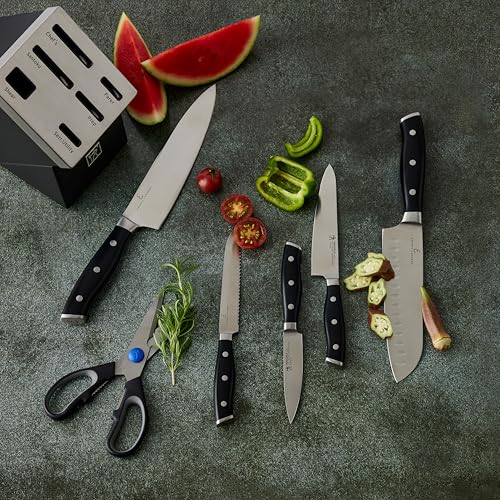 HENCKELS x EMERIL Lagasse The Nola Collection Razor-Sharp German 7-pc Self-Sharpening Knife Block Set, Made in Company-Owned German Factory with Special Formula Steel perfected for almost 300 Years