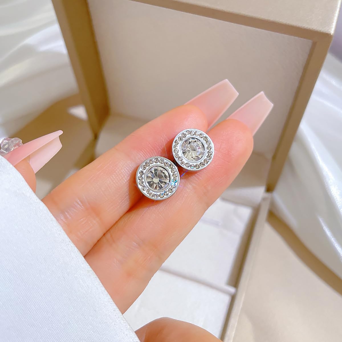 Lymphvity Therapy Earrings for Women, Lymphatic Halolux Lymphvity Germanium Earrings Acupuncture Lymph Detox Earring Drainage Jewelry 18 K Gold Plated Stud Rhinestone Gift Silver