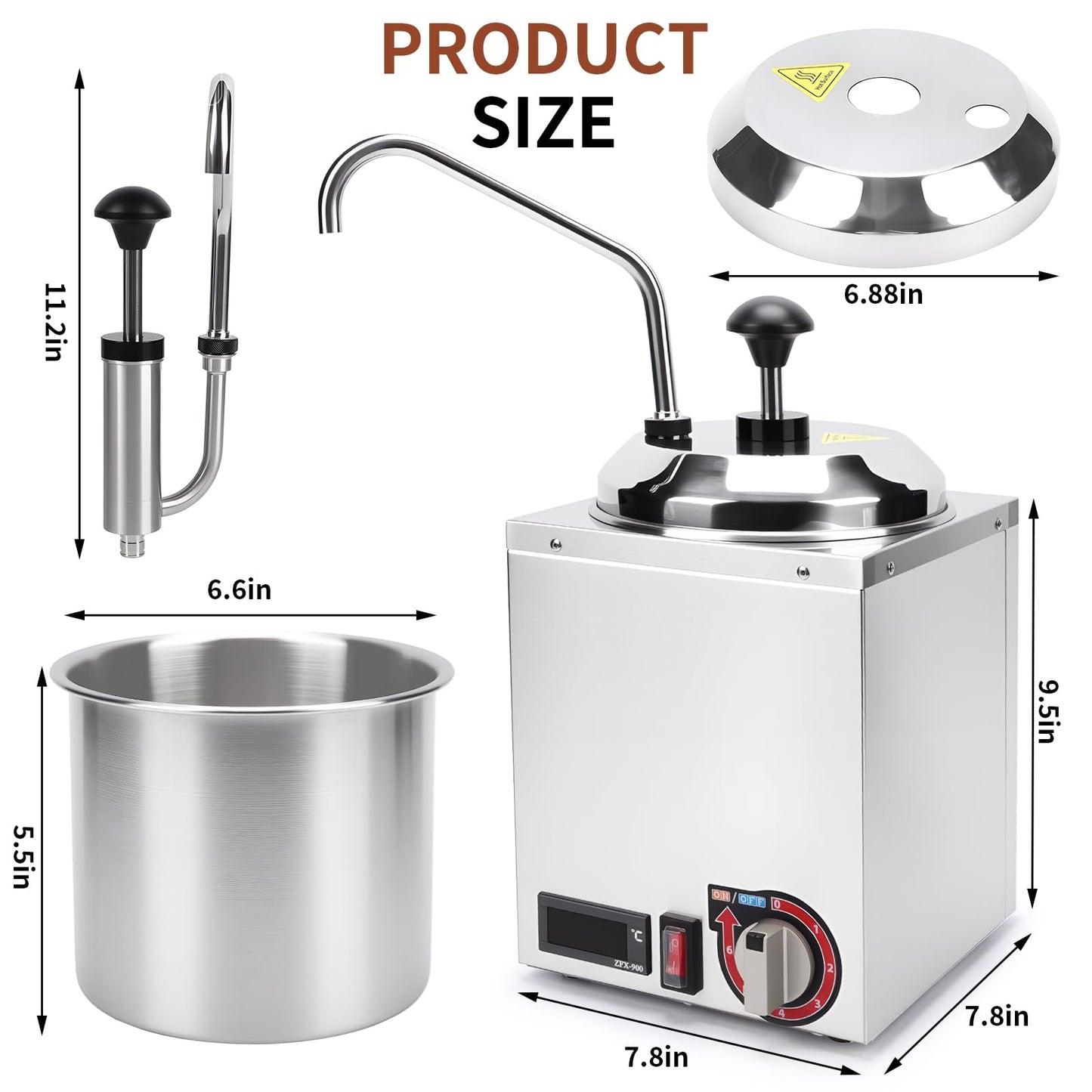 XGLWLOFSSQ Digital 2.65 Quart Stainless Steel Nacho Cheese Warmer & Dispenser - Insulated Heated Sauce Pump for Fudge/Butter/Caramel