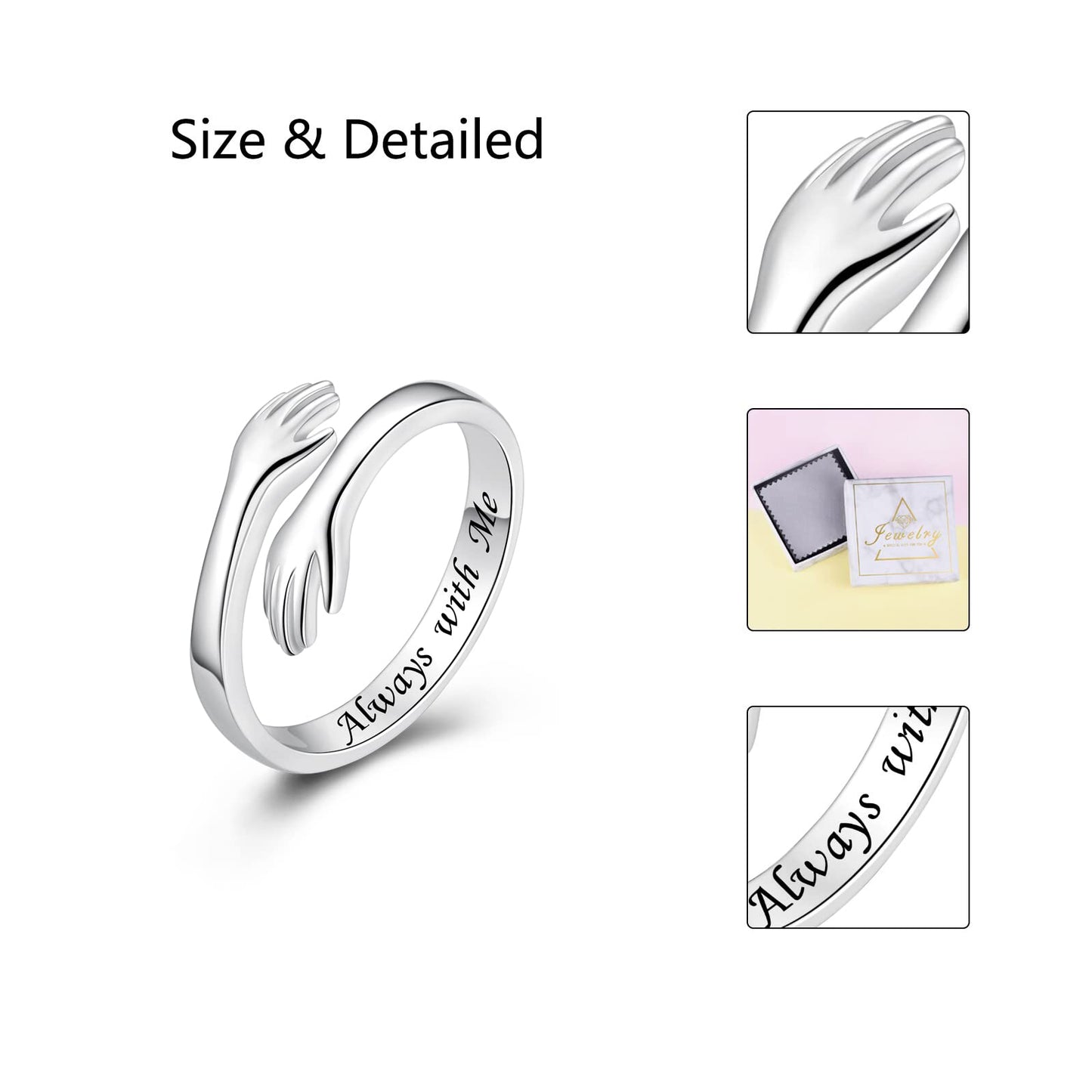 ACJFA Hug Rings for Women Sterling Silver Adjustable Ring for Women Daughter Hand Ring Jewelry for Birthday Gifts Holiday Gift for Teens(Always with Me)