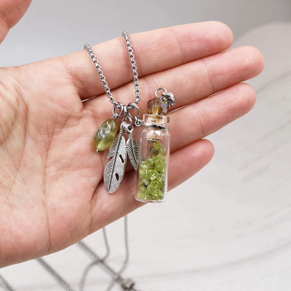 CoolDIY Aromatherapy Essential Oil Diffuser Necklace Perfume Pendant Necklace Stainless Steel Glass vial with Crystal (Yellow)