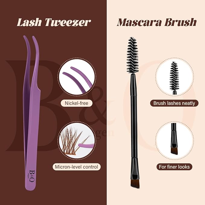 B&Q Mocha Brown Lash Clusters Kit | 280 Pcs Brown Wispy & Natural Eyelash Clusters for Beginner DIY, Complete Lash Extension Kit with Bond and Seal, Fake Eyelashes for Natural Look(80D 10-18mm)