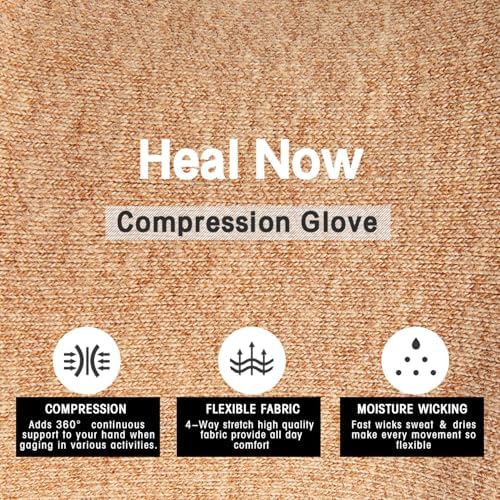 2 Pairs Arthritis Compression Gloves for Women Men, Fingerless Breathable & Moisture Wicking Compression Gloves for Relieving Carpal Tunnel Aches, Rheumatoid Pains, Joint Swell Nude L