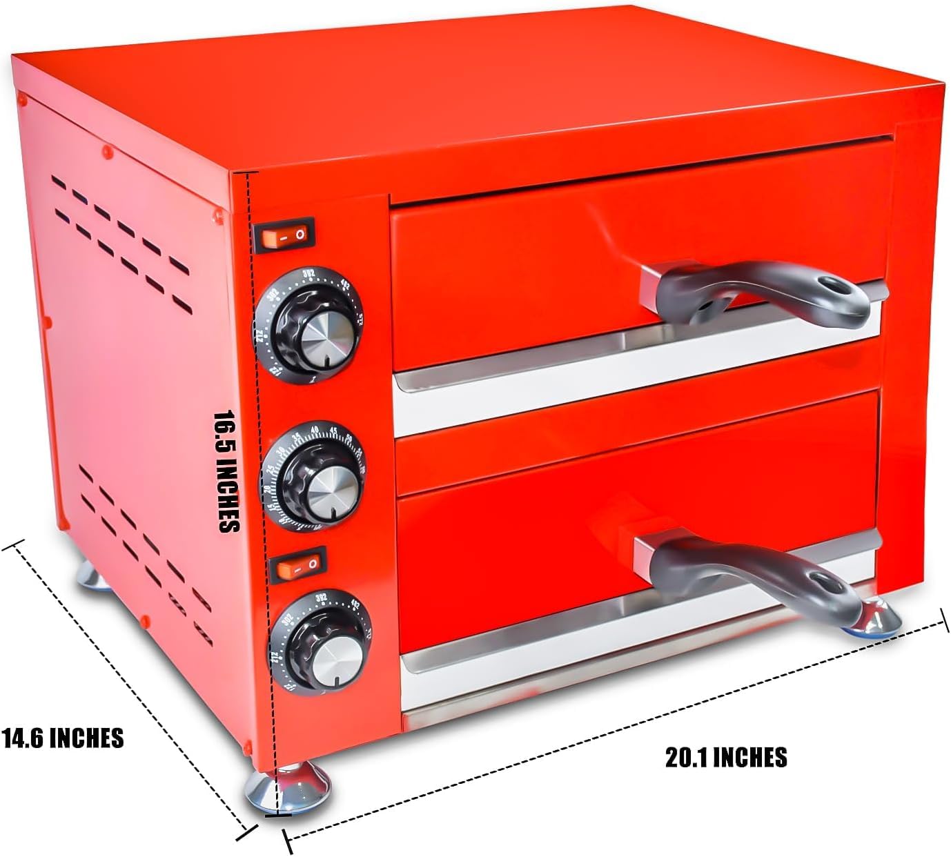 YOOKTEN Commercial Electric Pizza Oven, 12""Indoor Pizza Oven 2-Layers Countertop Stainless Steel Pizza Maker with 60 Minutes Timer for Restaurant Home, Red, Silver