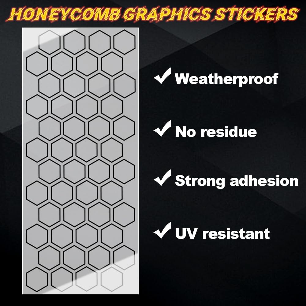 JSCARLIFE 48 Grids Honeycomb Car Decals - Waterproof PVC Body Stickers for Car, SUV, Truck & Van - DIY Decorative Graphics for Door, Hood & Side Panels (53.5x22.8inch (Black))