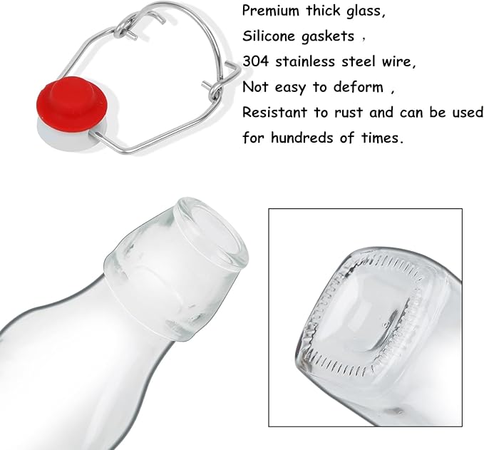 ZEBEIYU Swing Top Glass Bottles 4 oz With Flip Airtight Lids for Home Brewing, Beverages, Oil, Vinegar, Water, Soda, Kefir, Limoncello, Homemade liquor, vanilla(10 Pack