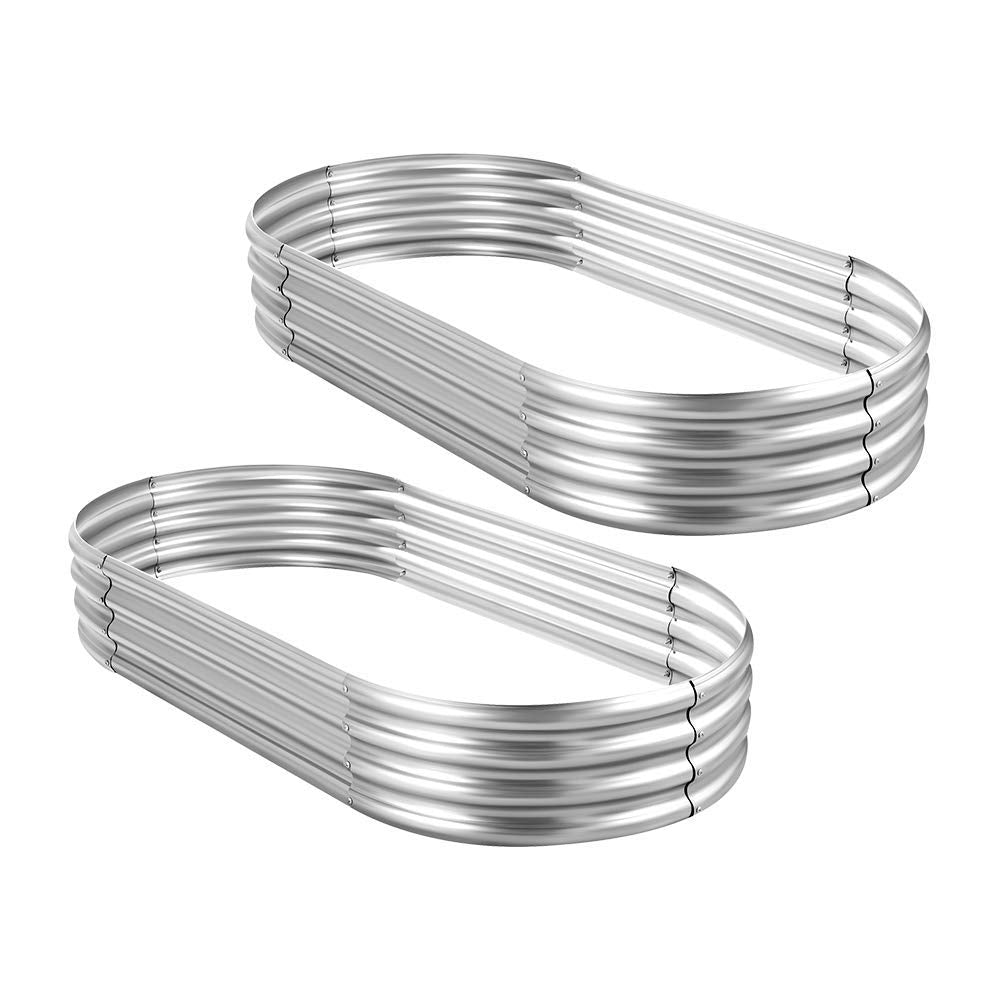 Land Guard 2Pcs Galvanized Raised Garden Bed Kit, Galvanized Planter Oval Large Metal Raised Garden Boxes Outdoor for Vegetablesâ¦