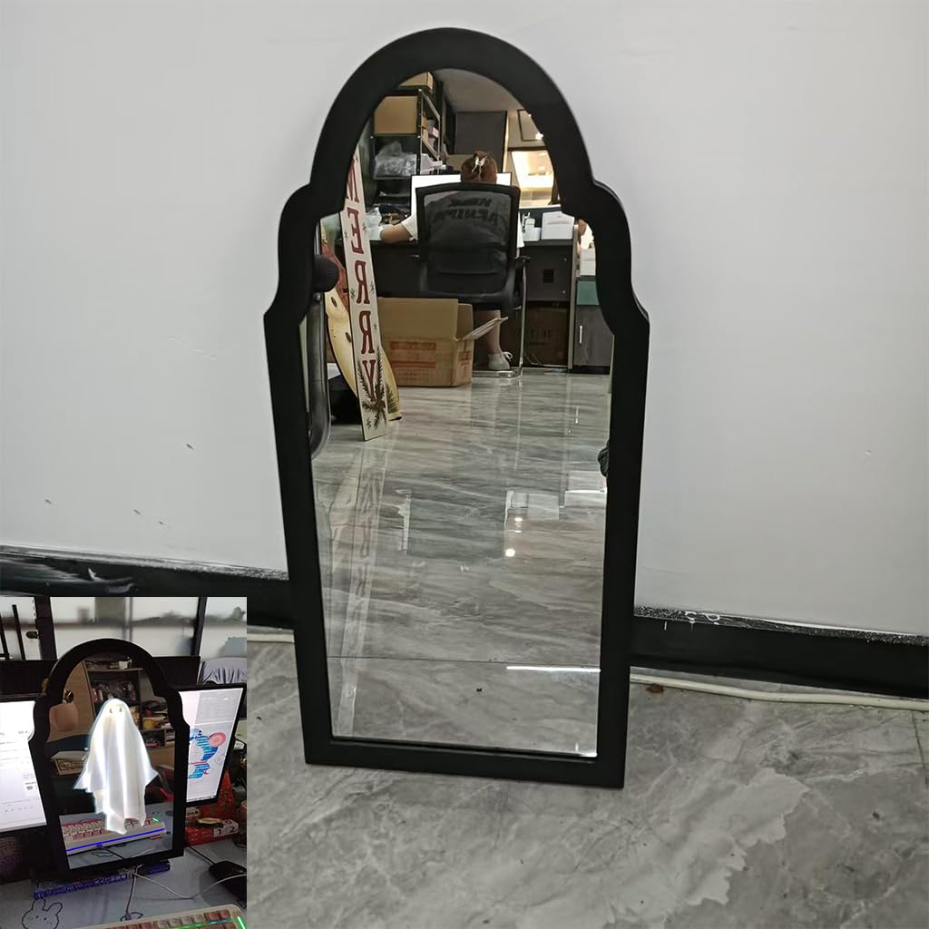 KYWYOYOU 2025 Novelty Ghost Mirror with LED Lights β Scary Holographic Mirror with Haunted Ghost Figure, Halloween Indoor Decoration for Bedroom, Bathroom, Fireplace, DIY Wall Decor (Style A-Small)
