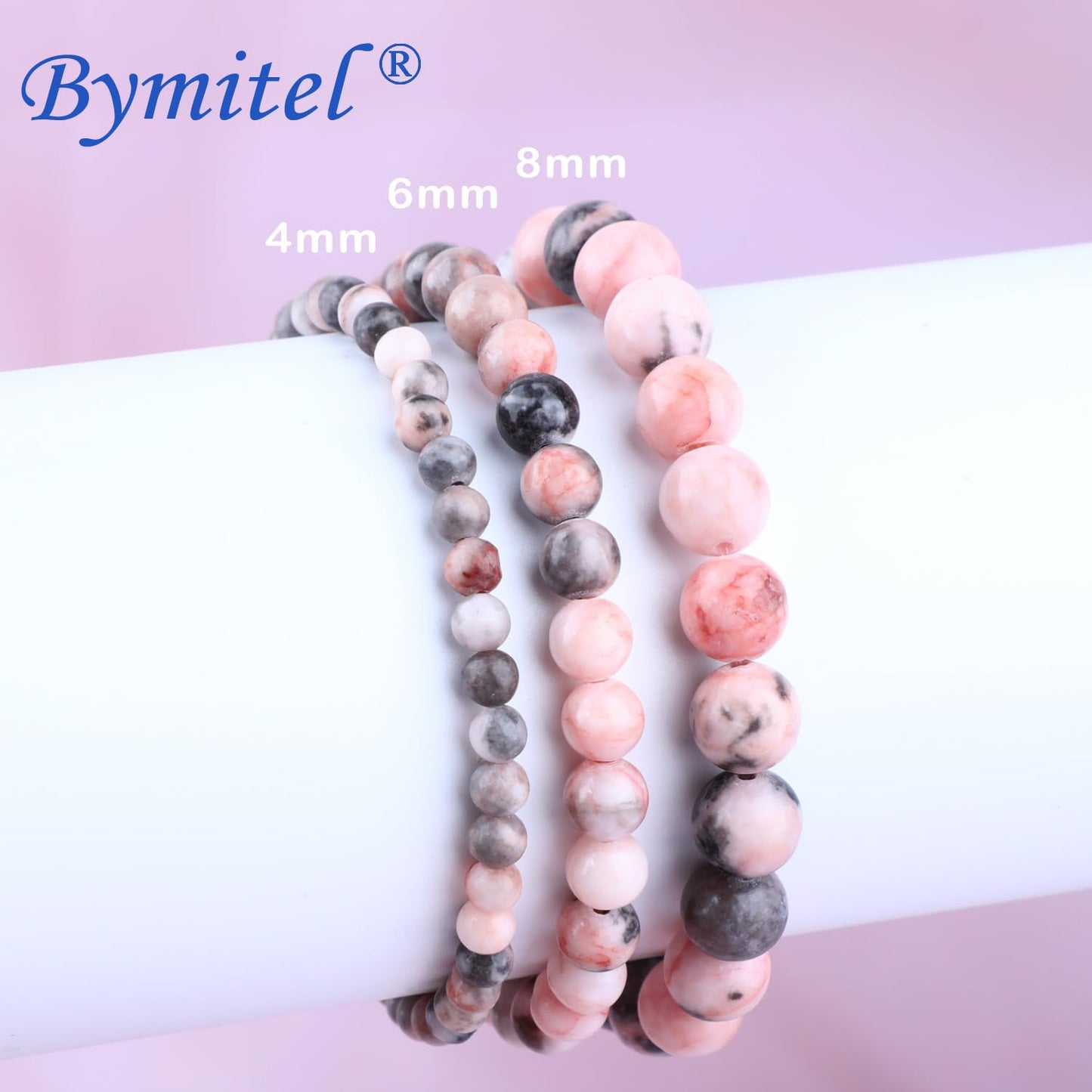 Bymitel 8mm Pink Zebra - Handmade Reiki Gemstone Stretch Bracelet, Natural Beauty & Spiritual Essence, Crystal Healing for Unisex Adults